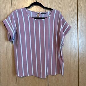 SHEIN Mauve and White Striped Short Sleeve Top